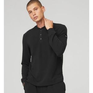 Alo Yoga Micro Waffle Fast Break Henley - Black